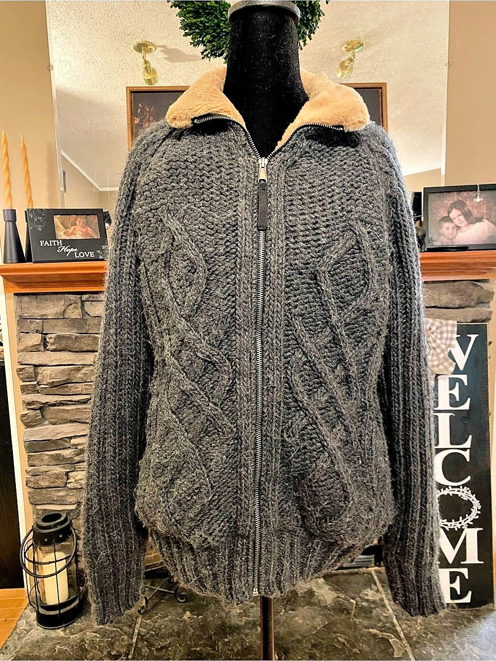 Zara Man Cable Knit Zip-Up Wool Blend Sweater